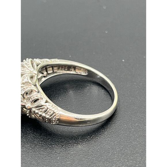 Vintage 925 Sterling Silver 8mm Square CZ Ring Ornate Floral Band Size 9 - Picture 9 of 9